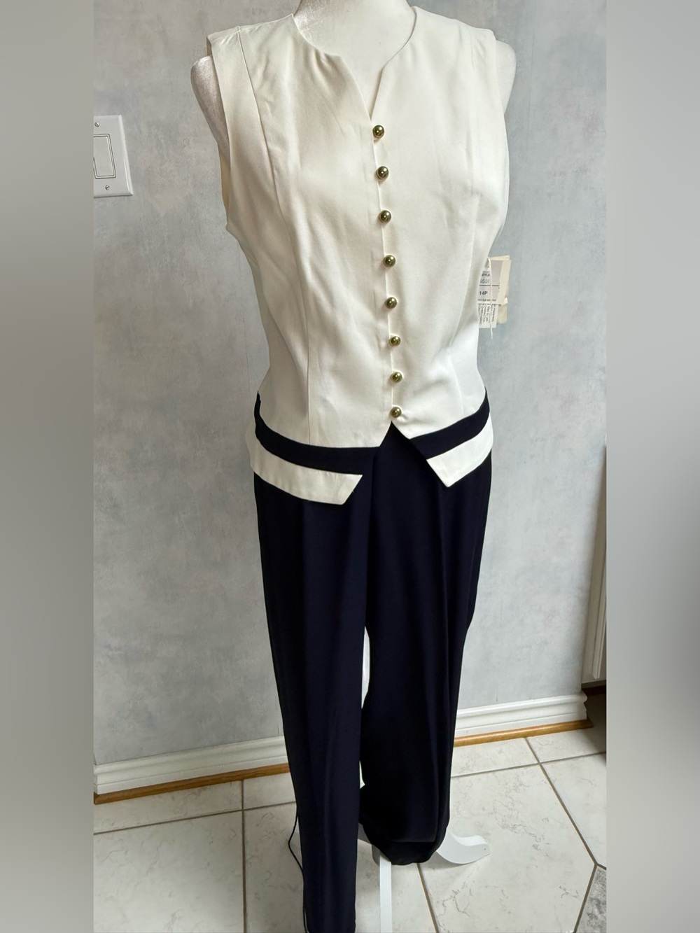 NWT Sailor Outfit - Sleeveless White &  Black Gold Buttons -Matching Black Pants